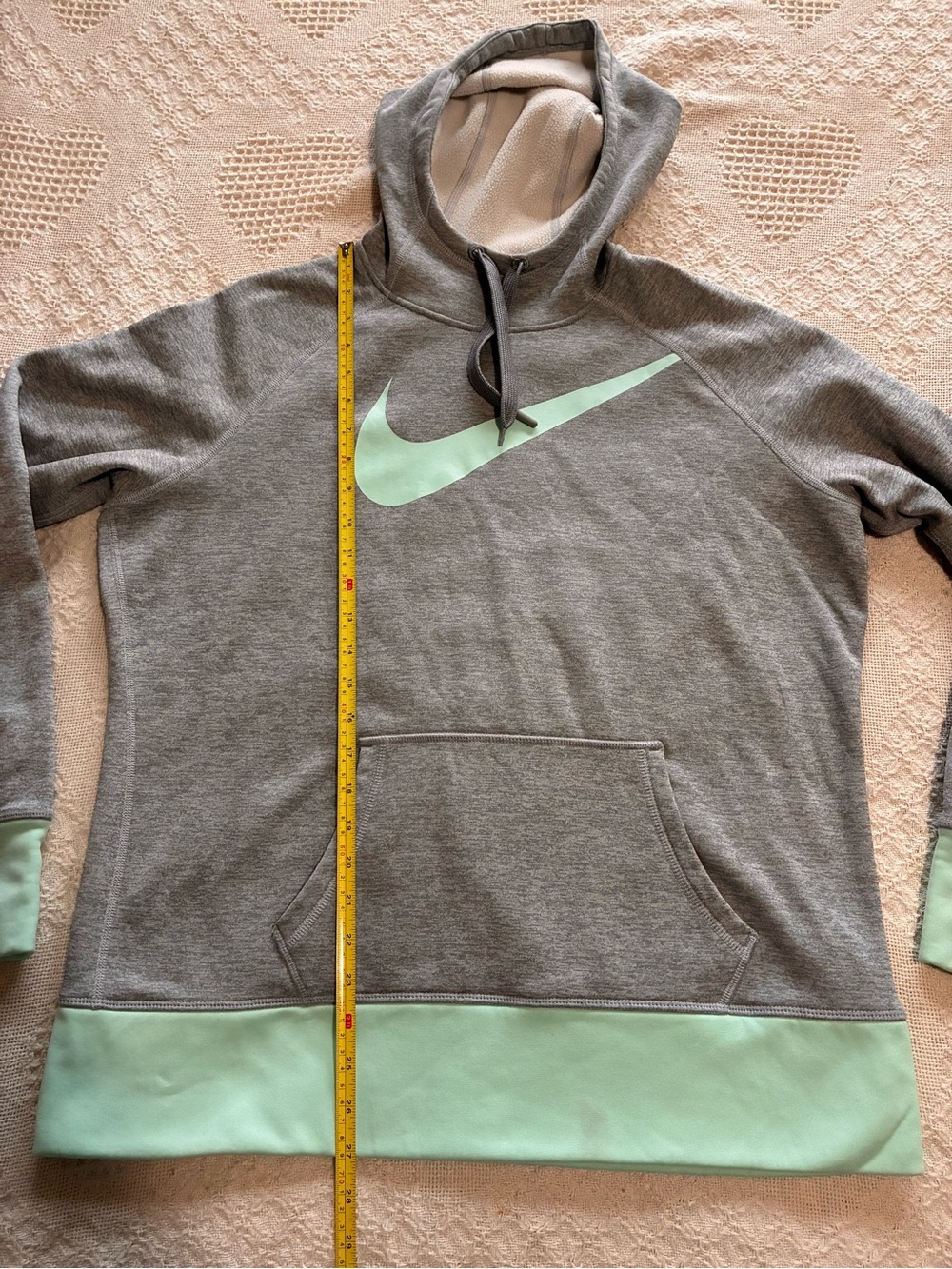 Nike Therma Fit Hoodie Heather Gray w/ Mint Green Swoosh Women’s Sz XL - Picture 3 of 11